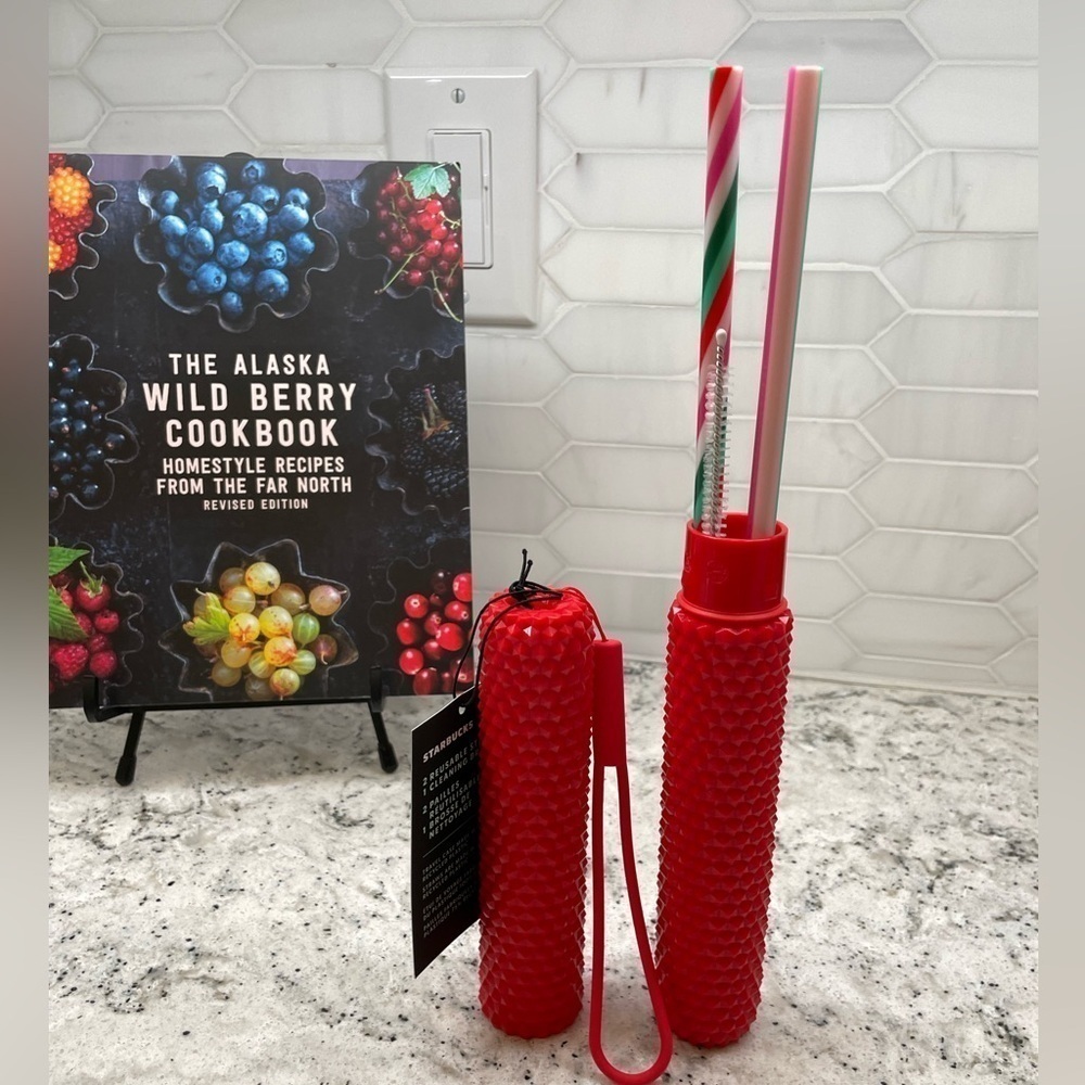 Starbucks 2024 Holiday Red Studded Bling Case & Reusable Straw Kit. NWT.